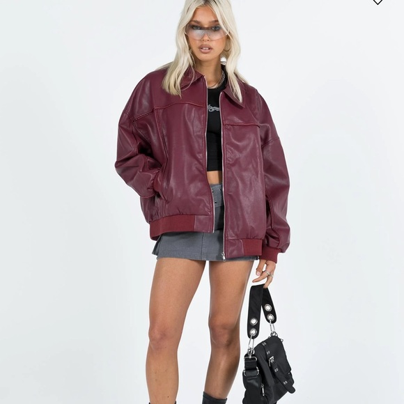 Princess Polly Jackets & Blazers - Princess Polly Wine Burgundy Bomber Jacket